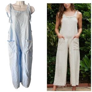 9seed latigo linen overalls cielo blue size medium, nwt